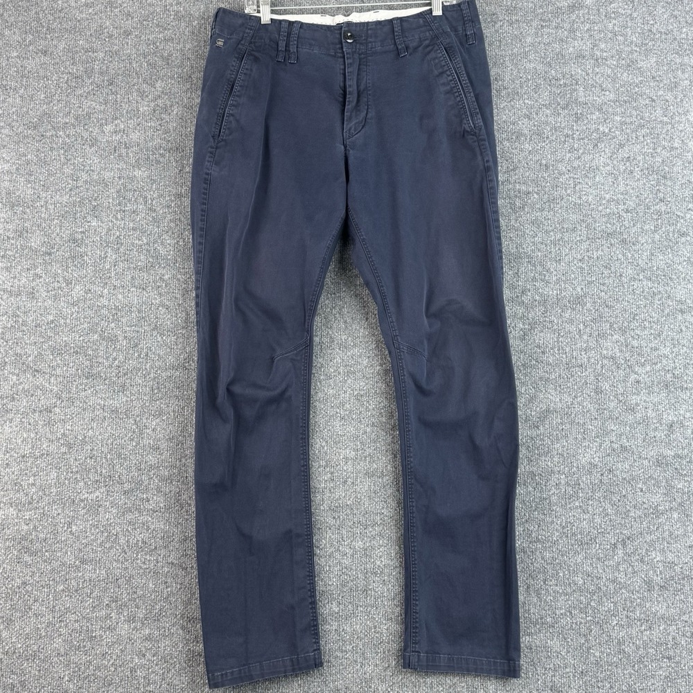 G-Star RAW Pants Mens 34x32 Navy Blue Tapered Chino Casual Trousers Streetwear